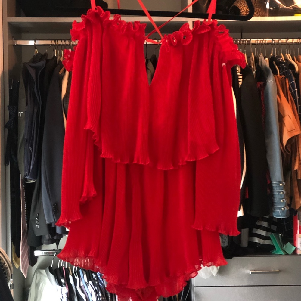 Alice McCall Red Pleated Ruffled Romper